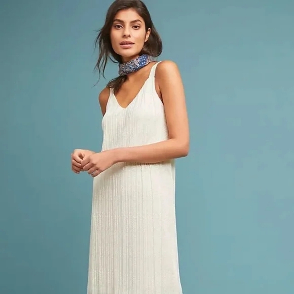 Anthropologie Meadow Rue Ivory Prespa Pleated Dress Size 4